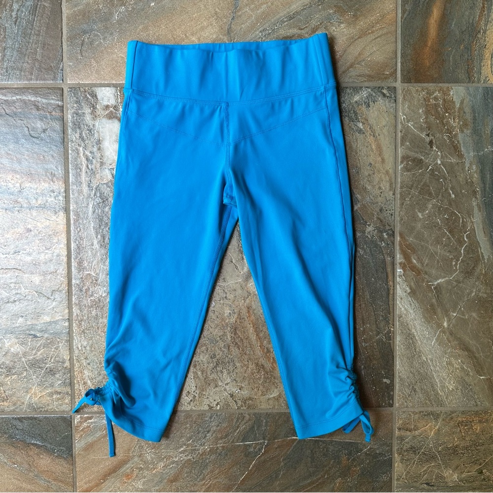 Lorna Jane Crop Leggings Women’s Size XS Blue Ruched Tie Hem